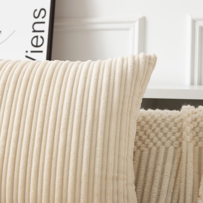 UGS UGASA UGASA 14x24 Inch Pillow Cover Pack of 1 Soft Boho Stripe Corduroy Long Rectangular Lumbar Cushion Cover Farmhouse Decorative Throw Pillowcase for Bed, Couch, Sofa, Bedroom, Living Room, Cream - Image 5