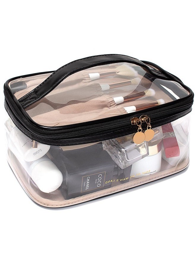 LETGO Black Deals Friday Deals 2023 Clear Makeup Bag Organizer With Handle Strap Portable Travel Toiletry Cosmetic Bag Case For Women, Multipurpose Car Accessories For Women Girls(Black)  - Image 1
