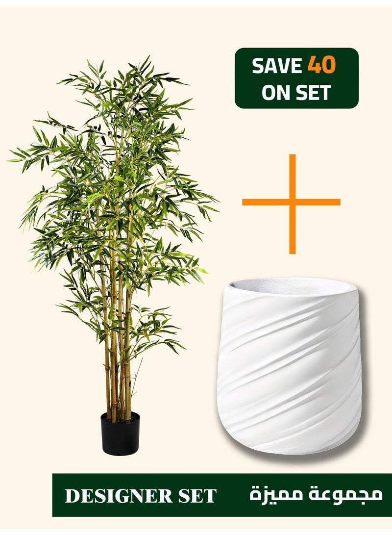 Premium Artificial Bamboo Tree (150cm, 6-Stem) with Textured Planter – Fuller Form and Elevated Presence - Image 1