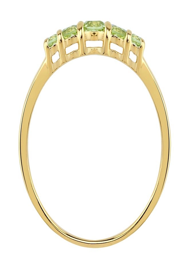 Silvershake 5-Stone Extra Petite Round Shape Natural Green Peridot 14K Yellow Gold Plated 925 Sterling Silver Minimalist Stackable Ring August Gemstone Birthstone Jewelry for Women Size 9 - Image 4