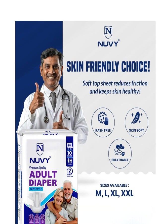 Nuvy Adult Diaper Tape Style | Adult Diaper XXL Size (XXL)|Waist (48”- 68”) |12 hours Absorption-Protection | Unisex | Odour Control | Cotton Soft Material | Extra Locking Layer | 10 Units - Image 2