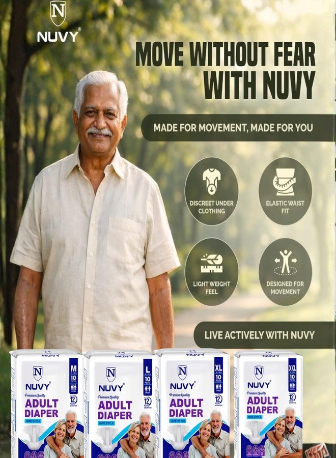 Nuvy Adult Diaper Tape Style | Adult Diaper XXL Size (XXL)|Waist (48”- 68”) |12 hours Absorption-Protection | Unisex | Odour Control | Cotton Soft Material | Extra Locking Layer | 10 Units - Image 3