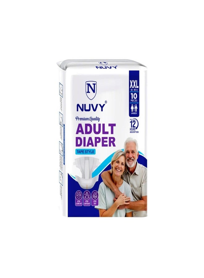 Nuvy Adult Diaper Tape Style | Adult Diaper XXL Size (XXL)|Waist (48”- 68”) |12 hours Absorption-Protection | Unisex | Odour Control | Cotton Soft Material | Extra Locking Layer | 10 Units - Image 1