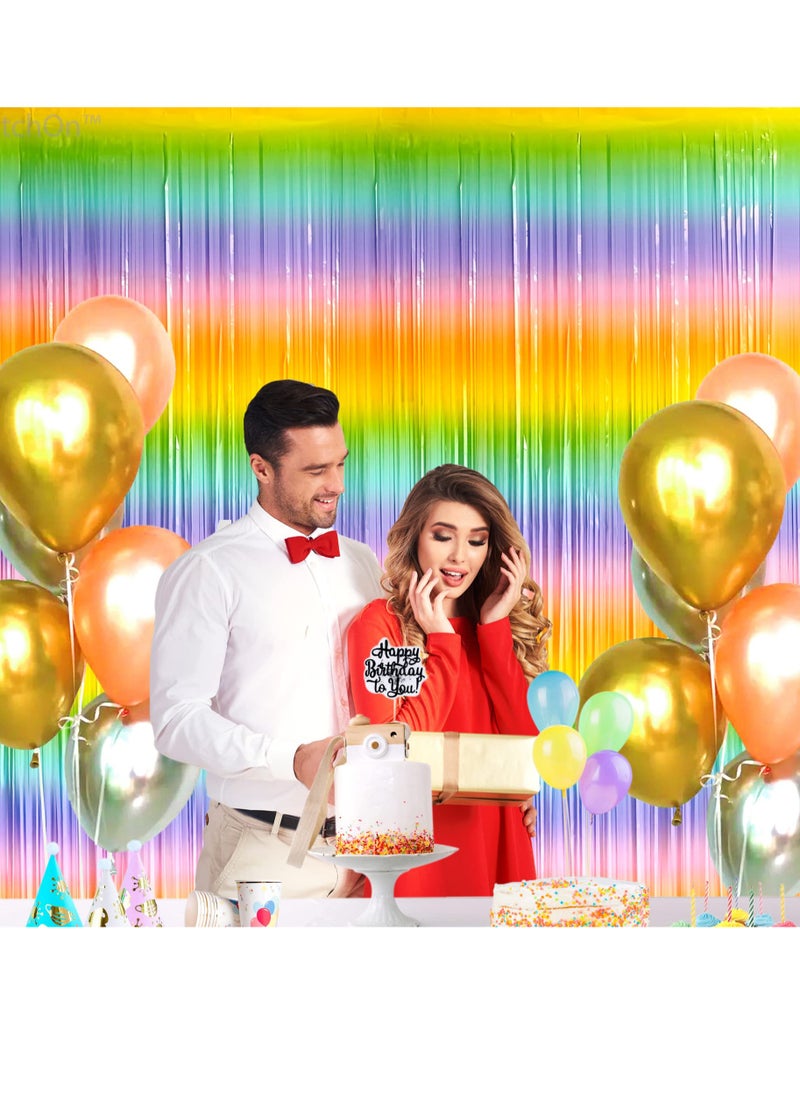 ماركة غير محددة Rainbow Foil Fringe Curtain, 6.4x8 Feet, 2 Pack Colorful Rainbow Metallic Curtain for Rainbow Paste, Party Decorations, Baby Birthday Bachelorette Party Decorations  - Image 5