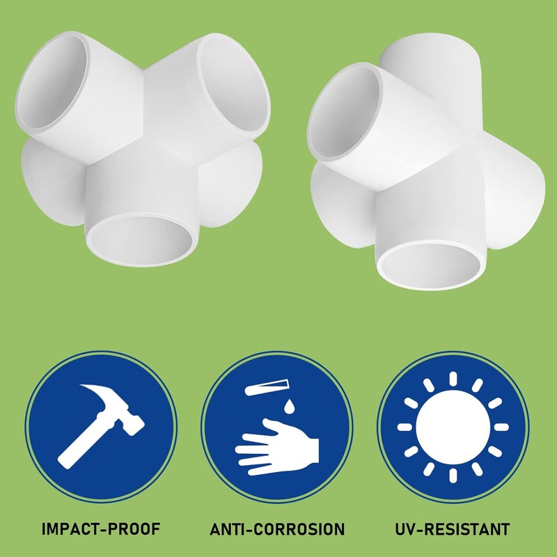 AODESTINY 6Pack 5 Way PVC Fittings 1-1/2Inch, SCH40 Furniture Grade Elbow Fittings for 1-1/2Inch PVC Pipe, Elbow Pipe Fitting Connector for Garden Enclosures Dog Agility Jumps Greenhouse - Image 5