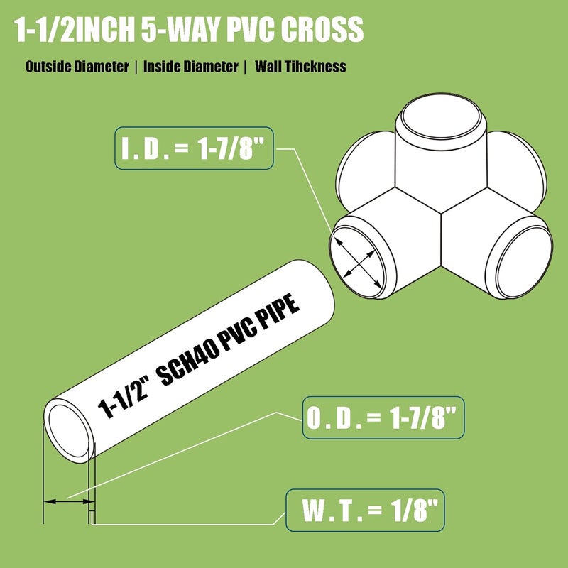 AODESTINY 6Pack 5 Way PVC Fittings 1-1/2Inch, SCH40 Furniture Grade Elbow Fittings for 1-1/2Inch PVC Pipe, Elbow Pipe Fitting Connector for Garden Enclosures Dog Agility Jumps Greenhouse - Image 2