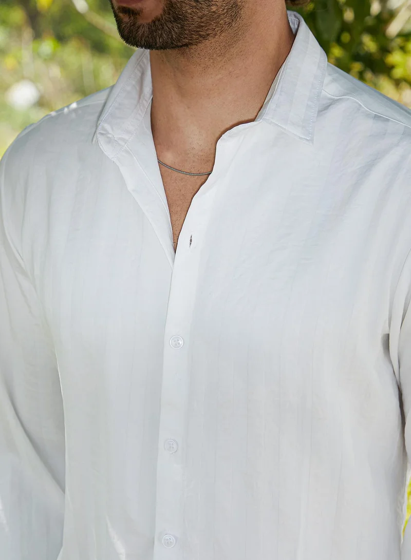 كامبوس سوترا Men's Daisy White Candy-Striped Shirt