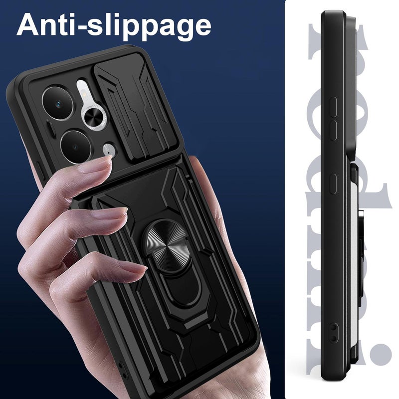 إيروريكس جراب هاتف Realme 14 5G Sliding Camshield TPU+PC مع فتحة بطاقة (أسود) - Image 5