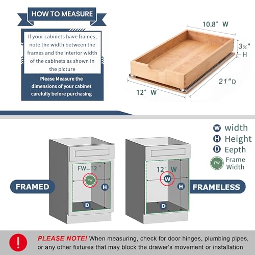 Draworia Pull Out Cabinet Drawers - 6x2 Size Options (12-23'W,18-21'D), Pre-Assembled with Soft Close Slides, Solid Beechwood, Easy Installation(12'W x 21'D) - Image 4