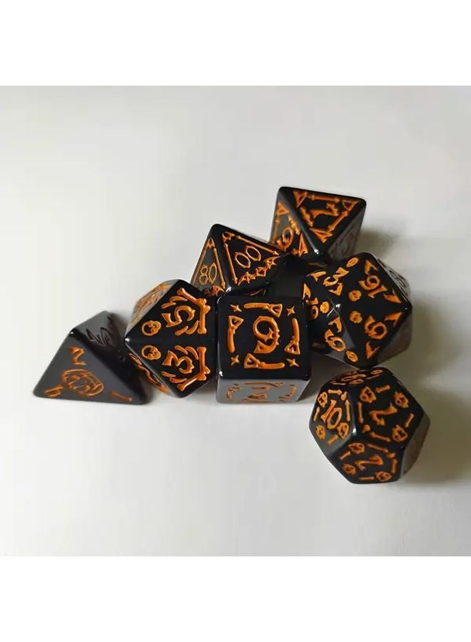 Black Dot Orange Oil Pattern 7 Pcs Halloween DND Dice Set For RPG Game Party - Image 5