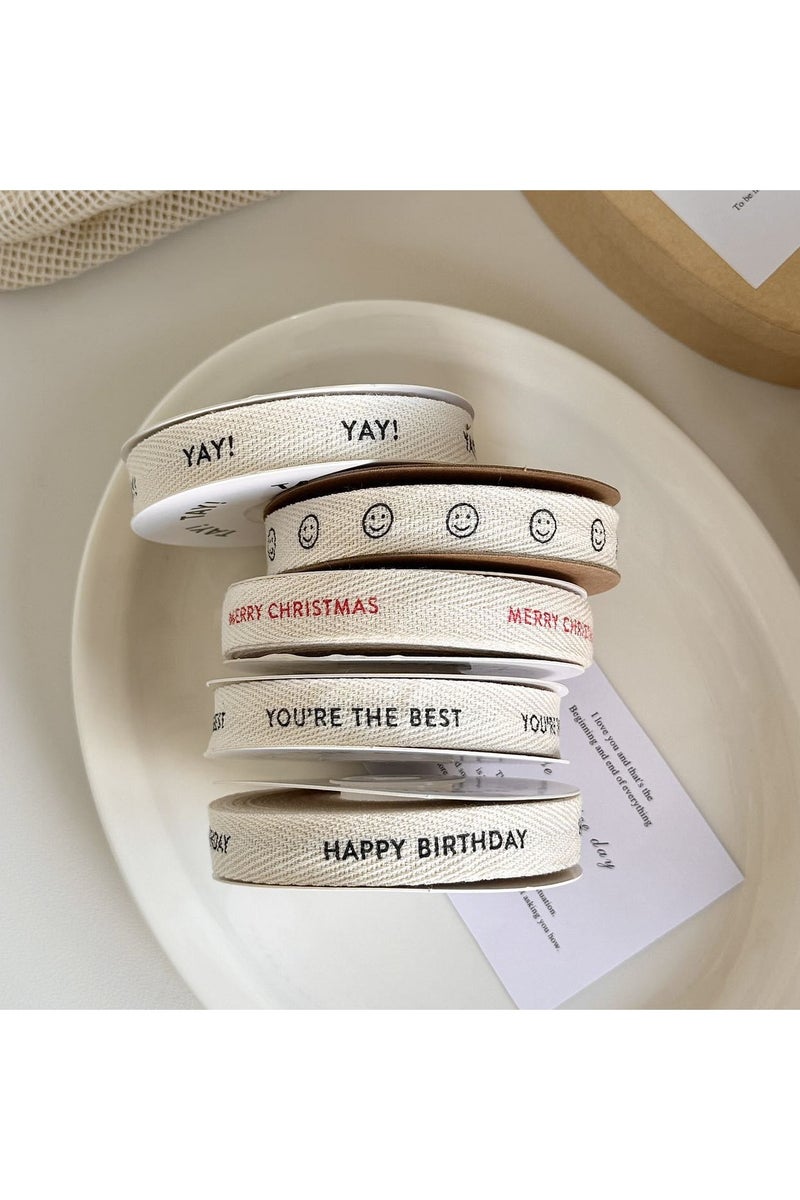 PEI  AN 1.5cm Herringbone Cotton Ribbon – Happy Birthday, , Party Gift Wrapping - Image 1