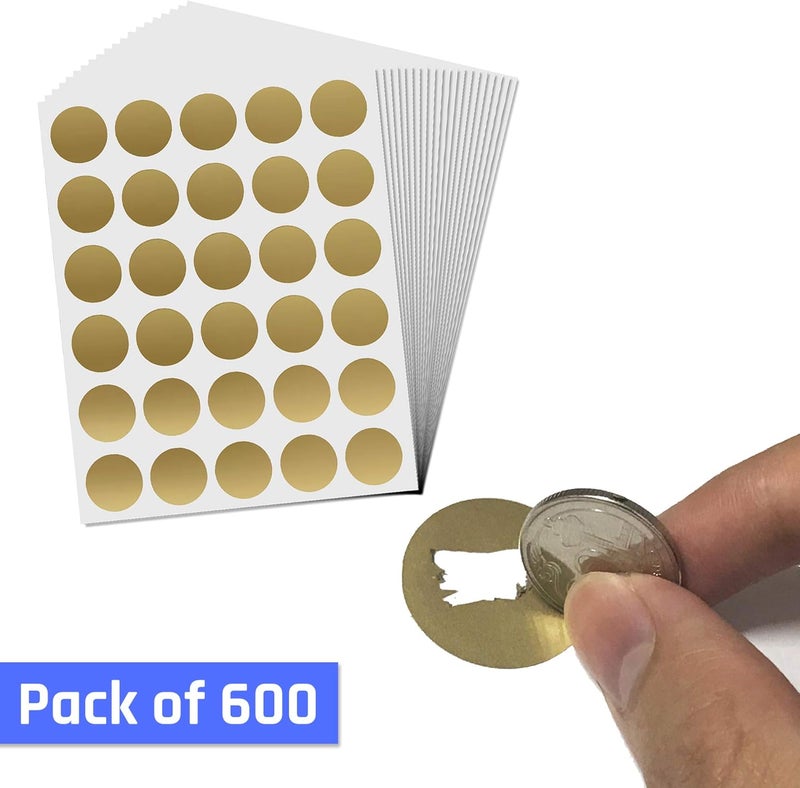سكراتش ستيكس عبوة تحتوي على 600 ملصق قابلًا للخدش بقياس 1 بوصة، دائري الشكل، لون ذهبي. - Image 1