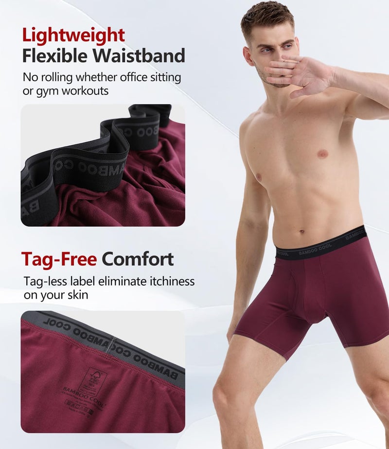 BAMBOO COOL Men's Underwear Boxer Briefs Ultra Breathable Stretch No Riding Up with Fly Multipack - Image 3