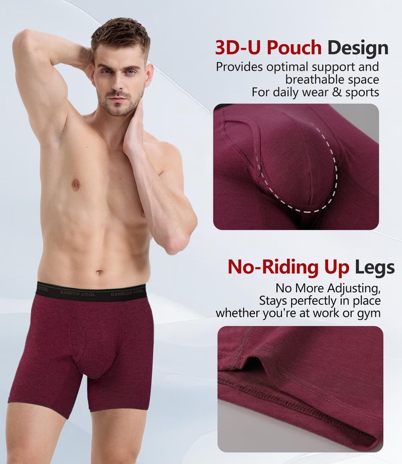BAMBOO COOL Men's Underwear Boxer Briefs Ultra Breathable Stretch No Riding Up with Fly Multipack - Image 4