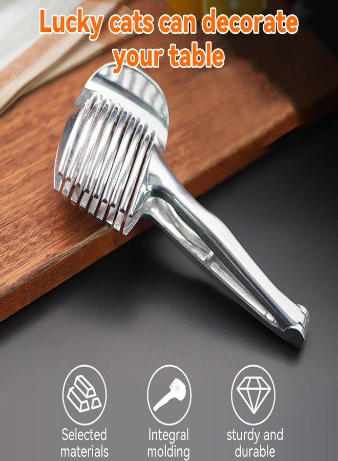 plplaaoo Tomato Slicer, Lemon Slicer, Multipurpose Cutting Tool - Aluminum Alloy Handheld Fruit Tongs for Slicing Tomato, Lemon, Onion, Potato - Kitchen Slicing Aid for Fruits & Vegetables - Image 3