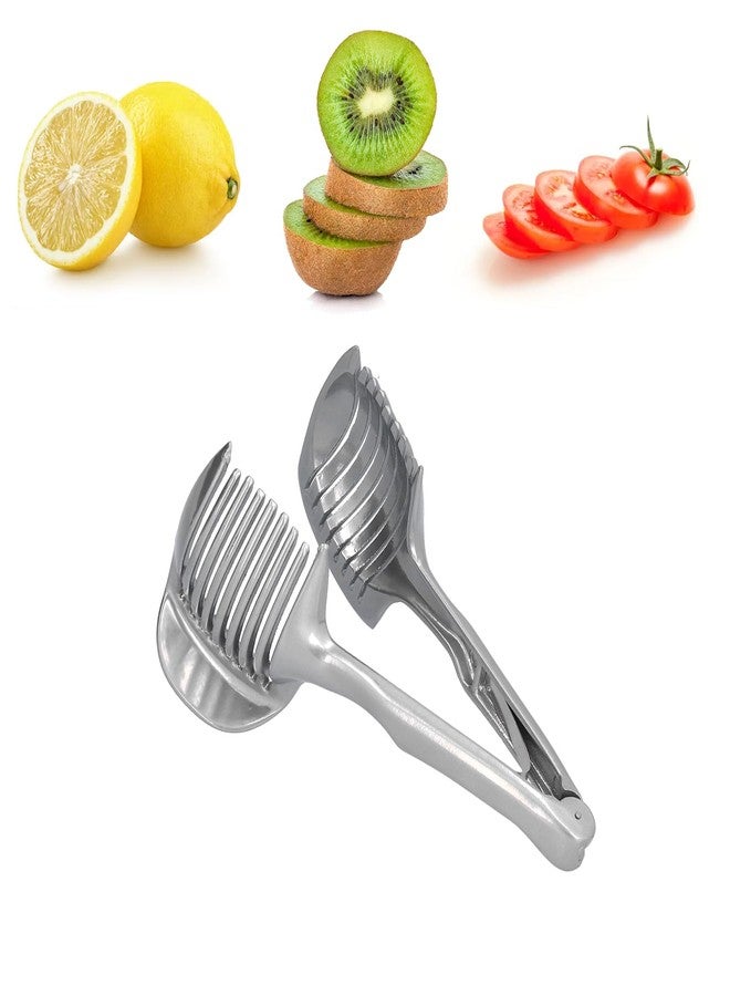 plplaaoo Tomato Slicer, Lemon Slicer, Multipurpose Cutting Tool - Aluminum Alloy Handheld Fruit Tongs for Slicing Tomato, Lemon, Onion, Potato - Kitchen Slicing Aid for Fruits & Vegetables - Image 1
