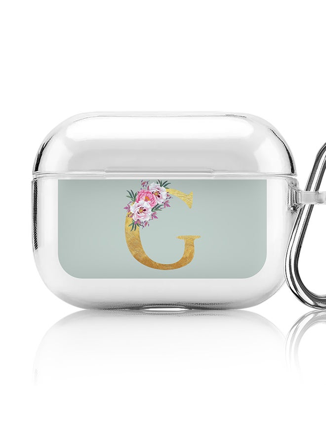 Stylizedd Classic Clear printed Case for Apple AirPods Pro 2nd Generation Thin Transparent Cover - Custom Monogram Initial Letter Floral Pattern Alphabet - G ( Light Green ) - Image 1