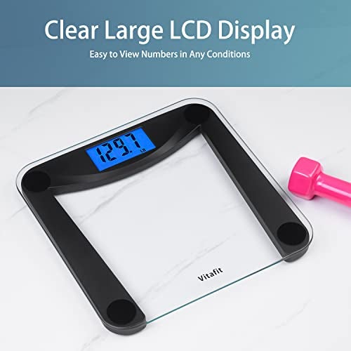 Vitafit Digital Bathroom Weight Scale for Body Weight, High Accuracy Assured by Weighing Professional Since 2001,Extra Large Blue Backlit LCD and Step-On, 400lb/182kg, Superb Black - Image 3