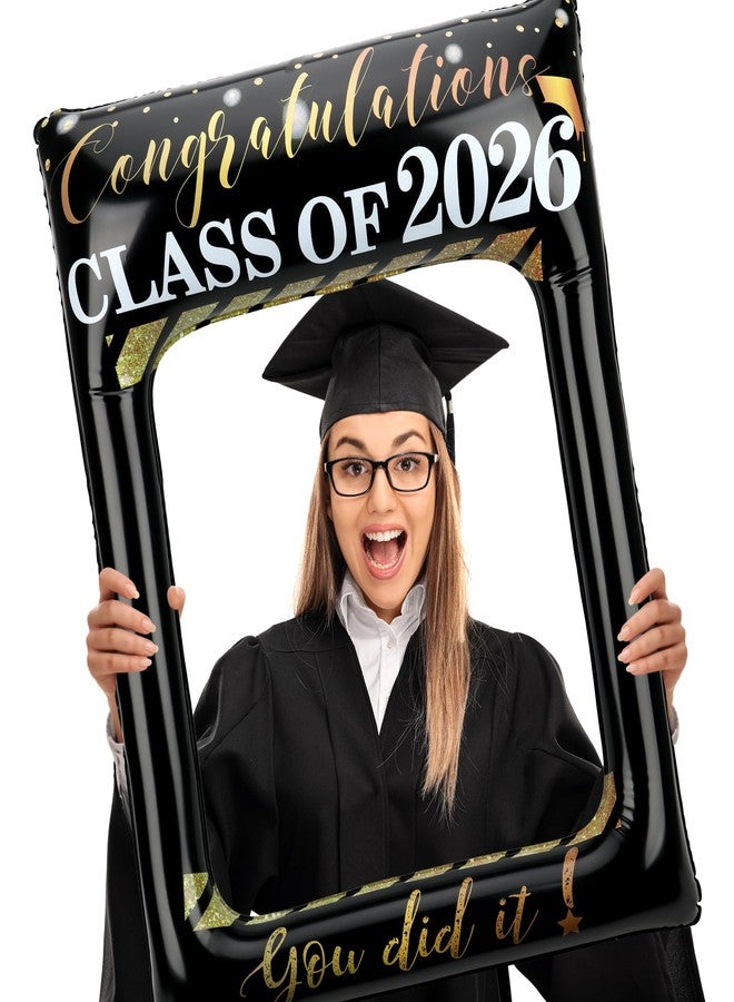 POPGIFTU Class of 2026 Graduation Photo Booth Frame, Inflatable Selfie Frame 31" x 24", Black Gold Congrats Grad Photo Booth Props for Graduation Party Decorations 2026 - Image 1