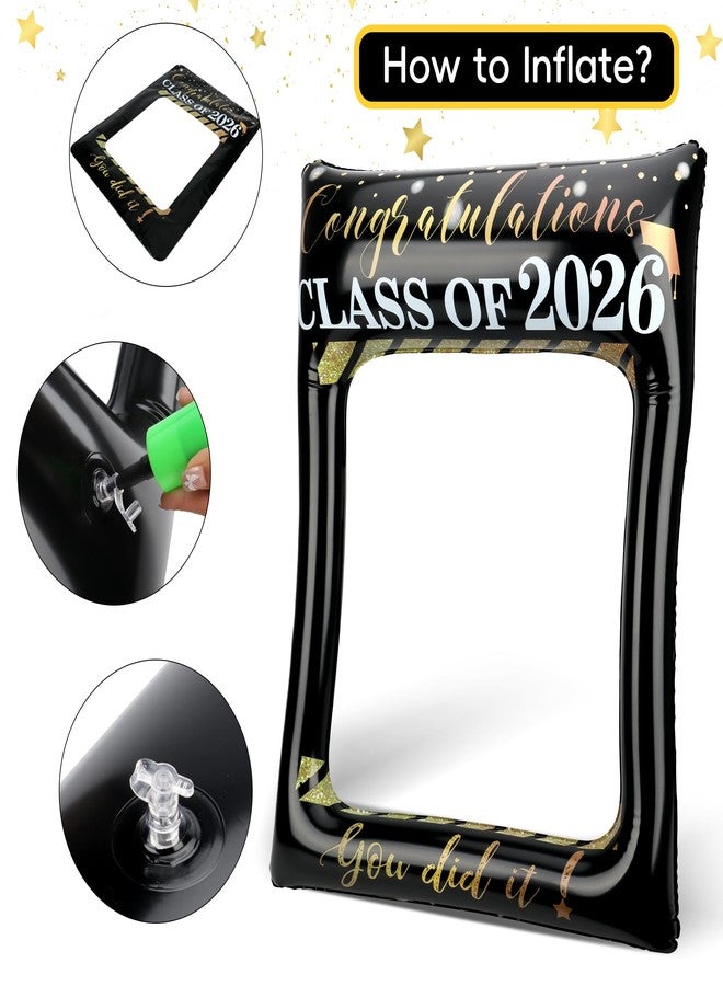 POPGIFTU Class of 2026 Graduation Photo Booth Frame, Inflatable Selfie Frame 31" x 24", Black Gold Congrats Grad Photo Booth Props for Graduation Party Decorations 2026 - Image 3
