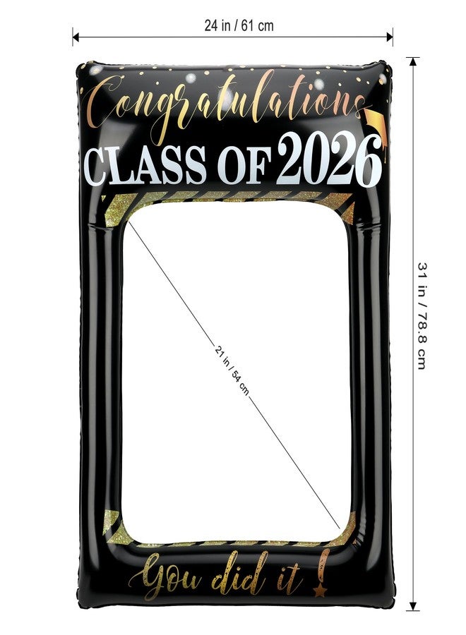 POPGIFTU Class of 2026 Graduation Photo Booth Frame, Inflatable Selfie Frame 31" x 24", Black Gold Congrats Grad Photo Booth Props for Graduation Party Decorations 2026 - Image 2