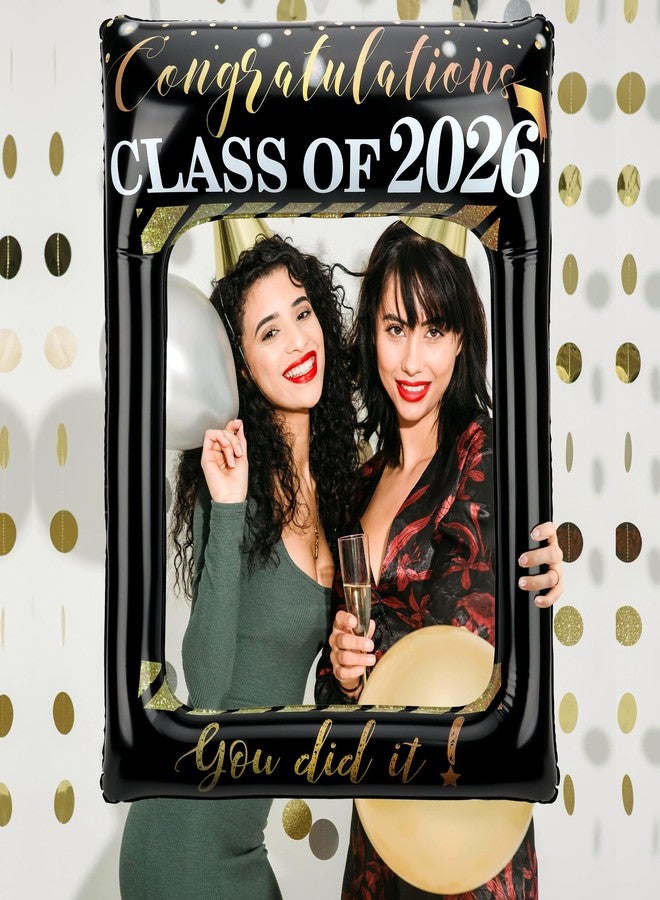 POPGIFTU Class of 2026 Graduation Photo Booth Frame, Inflatable Selfie Frame 31" x 24", Black Gold Congrats Grad Photo Booth Props for Graduation Party Decorations 2026 - Image 5