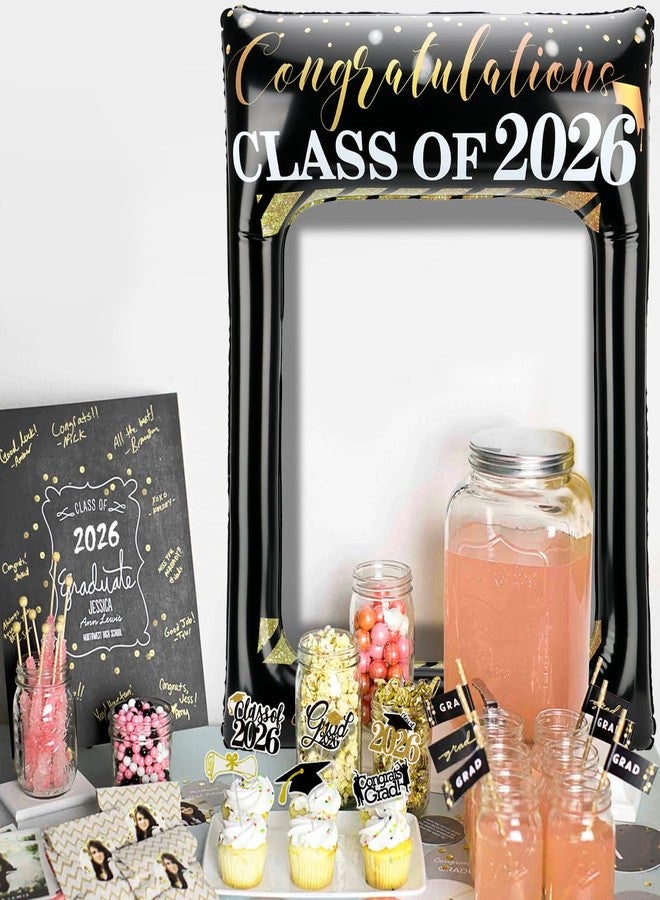 POPGIFTU Class of 2026 Graduation Photo Booth Frame, Inflatable Selfie Frame 31" x 24", Black Gold Congrats Grad Photo Booth Props for Graduation Party Decorations 2026 - Image 4