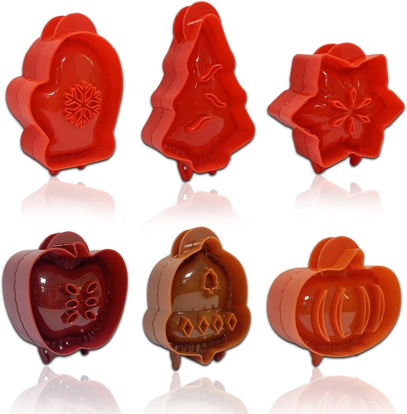 Christmas Theme 6 Pack Baking Hand Press Mini Cake Mold Red - Image 1