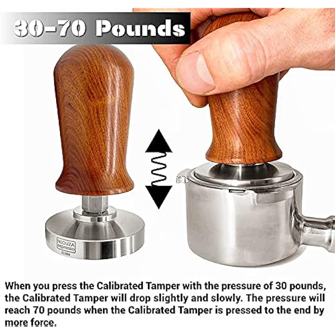 NEOUZA Calibrated Espresso 53Mm Coffee Tamper Professional Press Hammer  Compatible With SageBreville 304 Stainless Steel Flat Base With Spring Loaded Premium Wooden Handle - Image 5