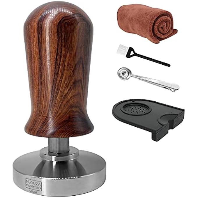 NEOUZA Calibrated Espresso 53Mm Coffee Tamper Professional Press Hammer  Compatible With SageBreville 304 Stainless Steel Flat Base With Spring Loaded Premium Wooden Handle - Image 1