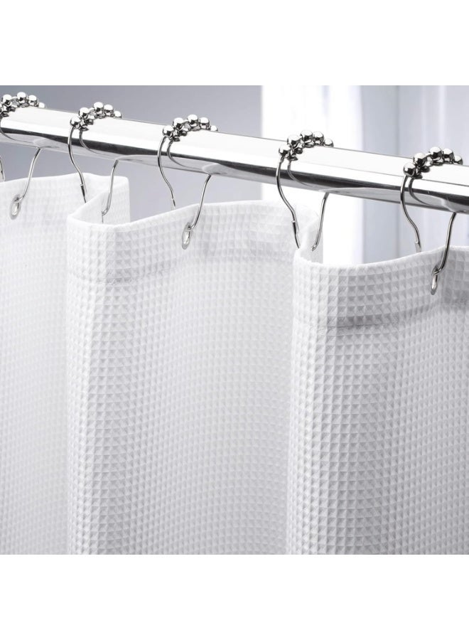 White Shower Curtain Fabric, Waffle Shower Curtains for Bathroom, Cloth Shower Curtain Heavy Duty, Thick Bathroom Shower Curtains Hotel Quality, Premium Polyester (White, 180 * 180cm) - Image 1