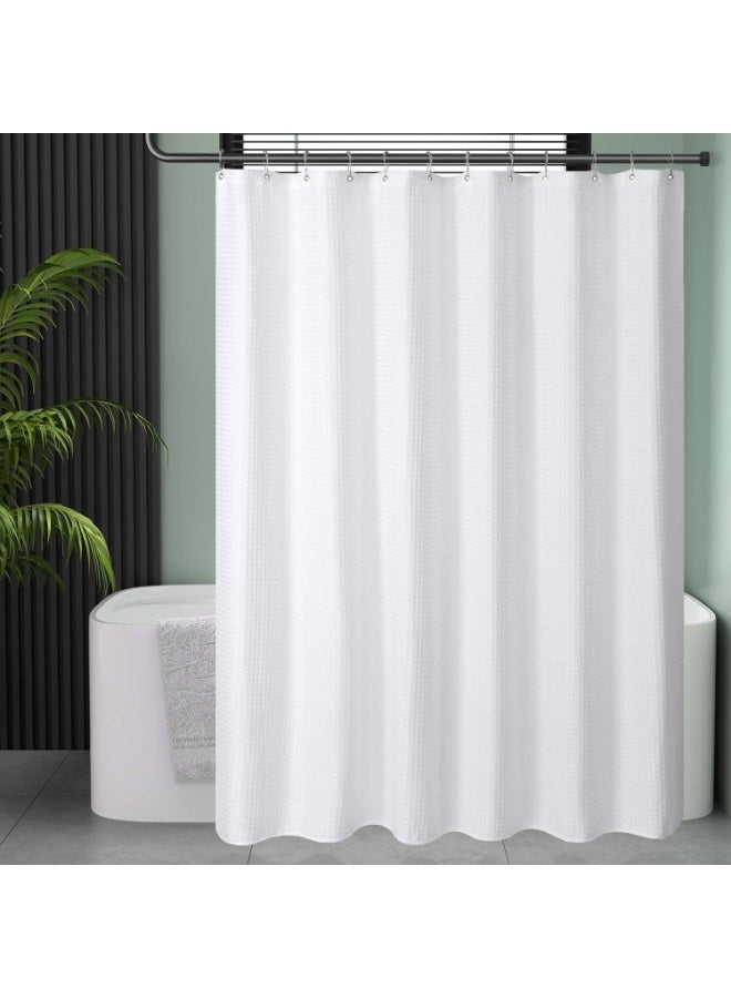 White Shower Curtain Fabric, Waffle Shower Curtains for Bathroom, Cloth Shower Curtain Heavy Duty, Thick Bathroom Shower Curtains Hotel Quality, Premium Polyester (White, 180 * 180cm) - Image 2