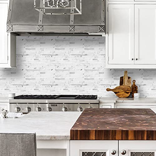 DICOFUN 10-Sheet Peel and Stick Backsplash Tile, Faux White Marble Look PVC Mixed Metal Stick on Backsplash Tiles for Kitchen, 9.4 sq.ft - Image 4