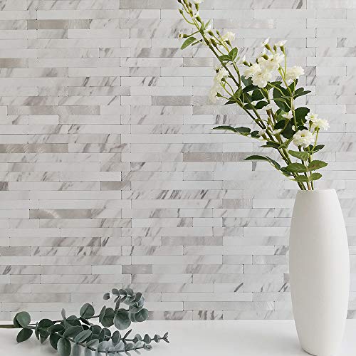 DICOFUN 10-Sheet Peel and Stick Backsplash Tile, Faux White Marble Look PVC Mixed Metal Stick on Backsplash Tiles for Kitchen, 9.4 sq.ft - Image 2
