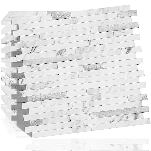 DICOFUN 10-Sheet Peel and Stick Backsplash Tile, Faux White Marble Look PVC Mixed Metal Stick on Backsplash Tiles for Kitchen, 9.4 sq.ft - Image 1