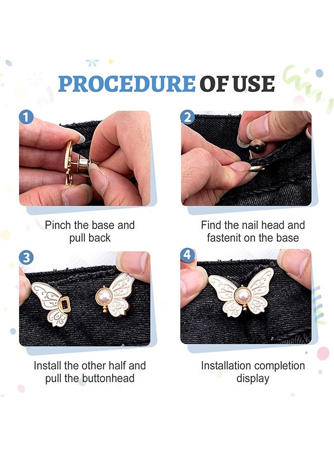 Lemon 8 Set Pant Waist Tightener Butterfly Buttons Pins for Loose Jeans,  Adjustable Waist Buckle Extender Set Pants Clips to Tighten Waist, No Sewing for Jeans, Pants, Skirts (Butterfly) - Image 4