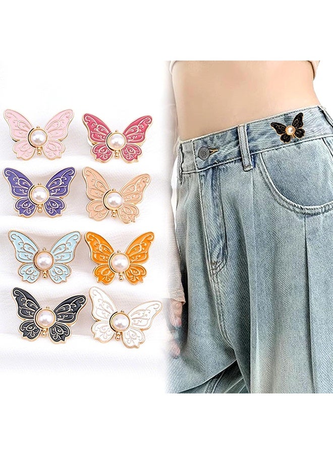 Lemon 8 Set Pant Waist Tightener Butterfly Buttons Pins for Loose Jeans,  Adjustable Waist Buckle Extender Set Pants Clips to Tighten Waist, No Sewing for Jeans, Pants, Skirts (Butterfly) - Image 1