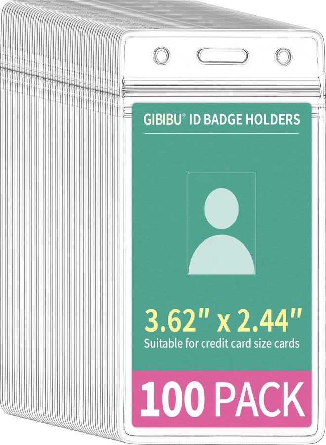 حامل بطاقة هوية عمودي شفاف من GIBIBU، عبوة من 100 قطعة، مزود بسحاب مقاوم للماء، مناسب للتعليق على الحبل - Image 1