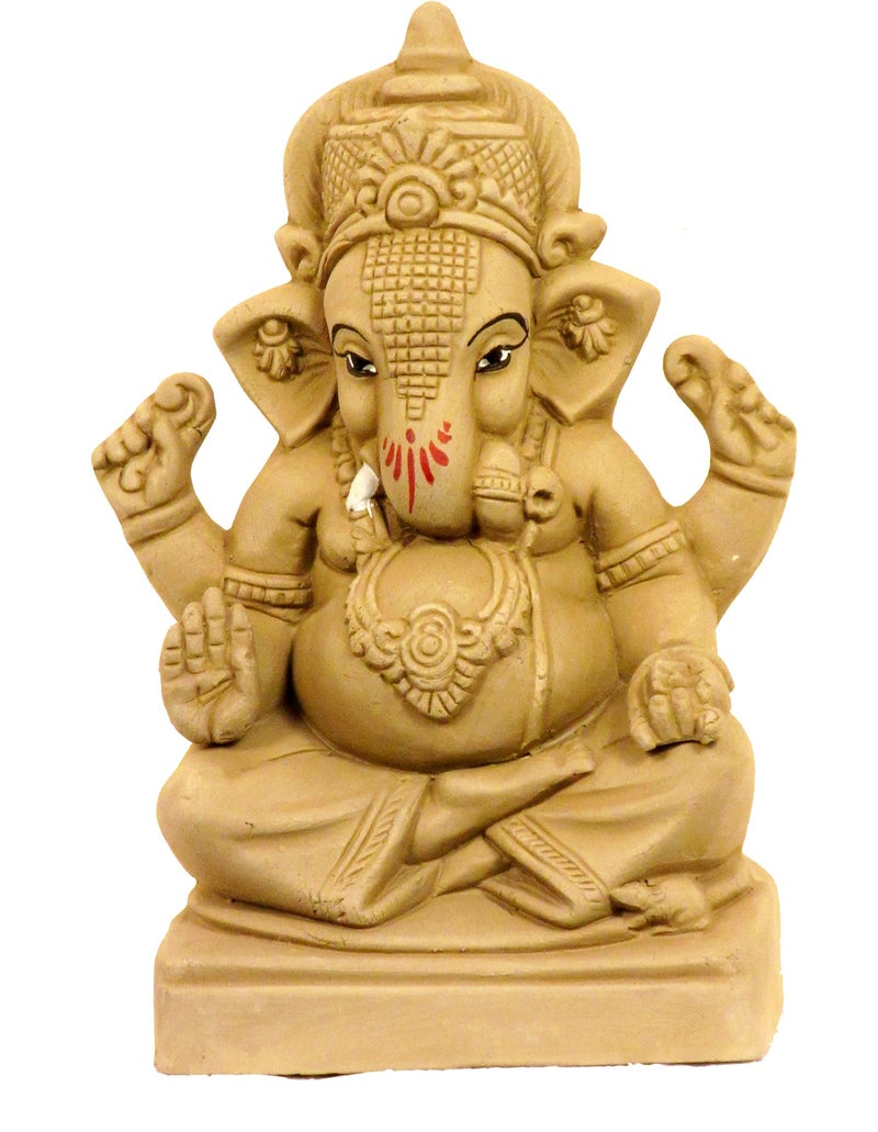 Suninow 100% Eco Friendly Clay Ganesh murti for Ganesh Chaturthi 7.4 Inch | Water Soluble | Ganesh Chaturthi Idol | Clay Ganesha Idol (Gi1) (Gi19), Multicolor - Image 3