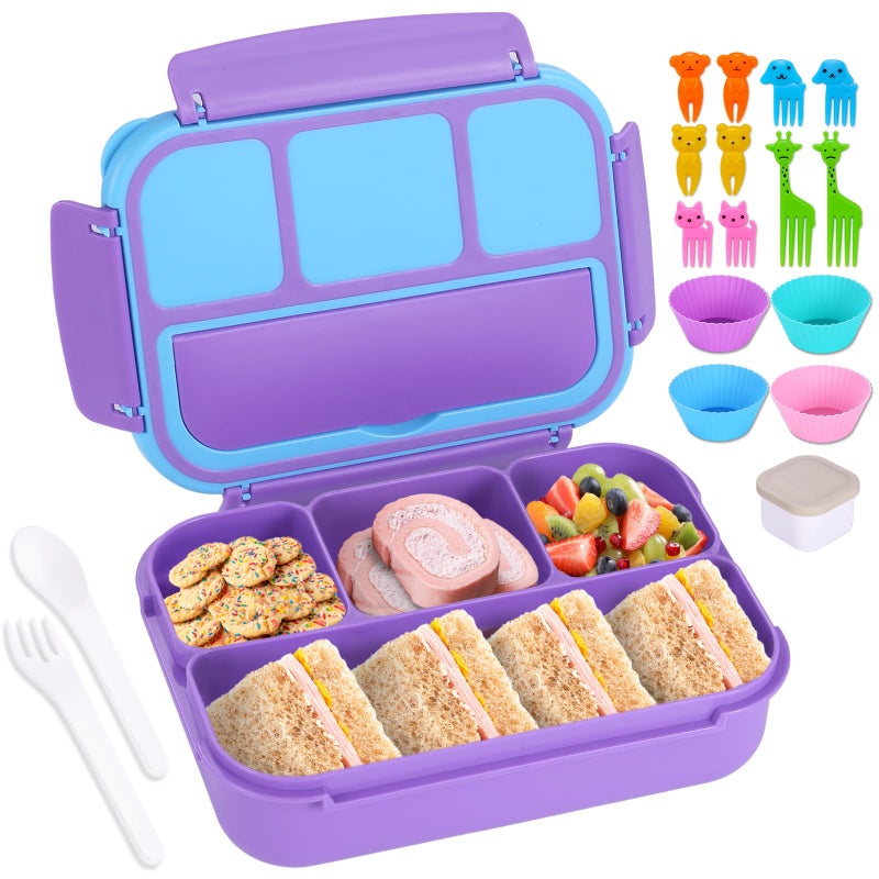 shell and turtle Bento Box for Kids Girls Boys Bento Box Adult Lunch Box with 4 Compartments Lunch Containers with Utensils Sauce Jar Muffin Liners for School 40 Oz5 Cup Purple
