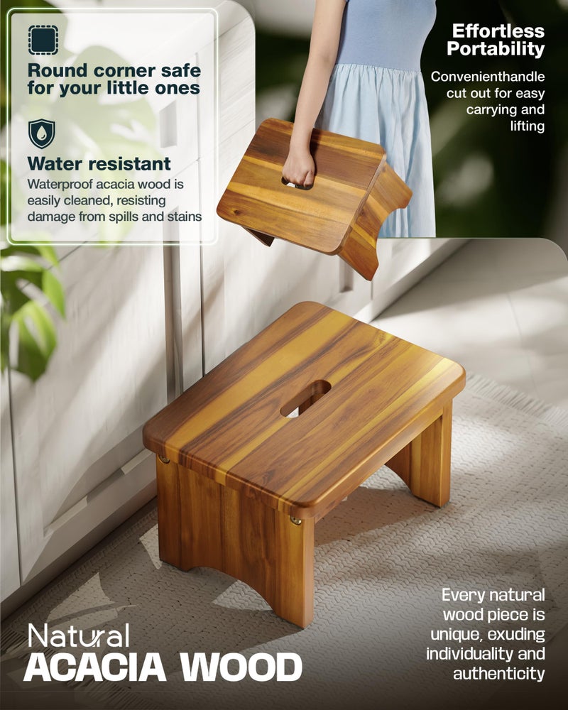 FANATU Wooden Step Stool, 9'' One Step Stool for Adults, Wooden Beside Step with 550 Lbs Load Capacity, Heavy Duty/Portable/Nonslip/Durable Construction Safe Step for Bedroom/Kitchen - Image 2