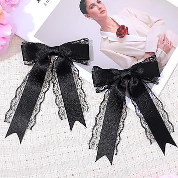 YQQYG 2 PCS Black Hair Bow Clip Lace Black Bow Hairclips Hair Bows Clip Accessories Lace Bows for Hairpin Cute Tulle Bowknot for Birthday Wedding - Image 4