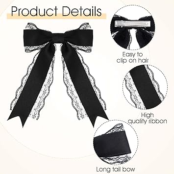 YQQYG 2 PCS Black Hair Bow Clip Lace Black Bow Hairclips Hair Bows Clip Accessories Lace Bows for Hairpin Cute Tulle Bowknot for Birthday Wedding - Image 3