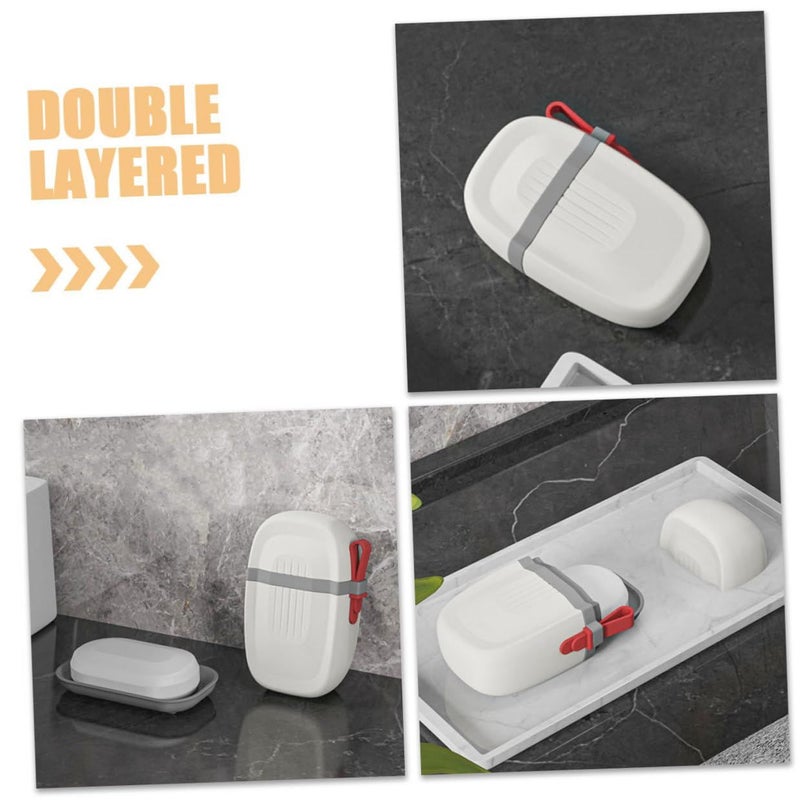 Plastic Portable Soap Holder With Lid Double Layer Drainage For Travel Camping - Image 4