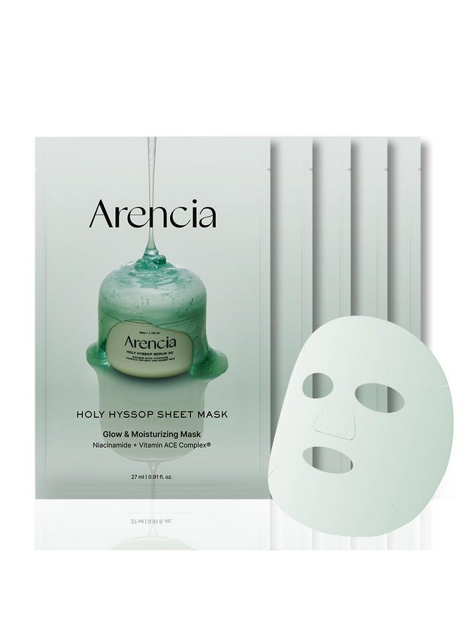 arencia Arencia Hyssop Glow Sheet Mask, 5 Pack, Hydrating, Glowing, Boosting, Repairing for younger looking skin with Vitamin A,C,E  - Image 1
