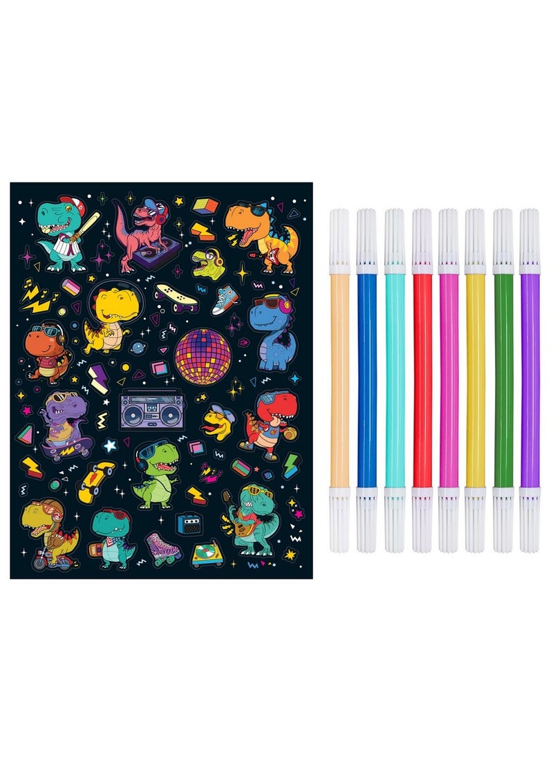 Hinkler مجموعة تلوين دينو ديسكو من هينكلر كاليودوسكوب - مجموعة تلوين ممتعة بموضوع الديناصورات والديسكو تشمل 8 أقلام تلوين مزدوجة الطرف وكتاب تلوين مكون من 32 صفحة، مجموعة فنون إبداعية للأطفال، تصاميم ديناصور ملونة - Image 2