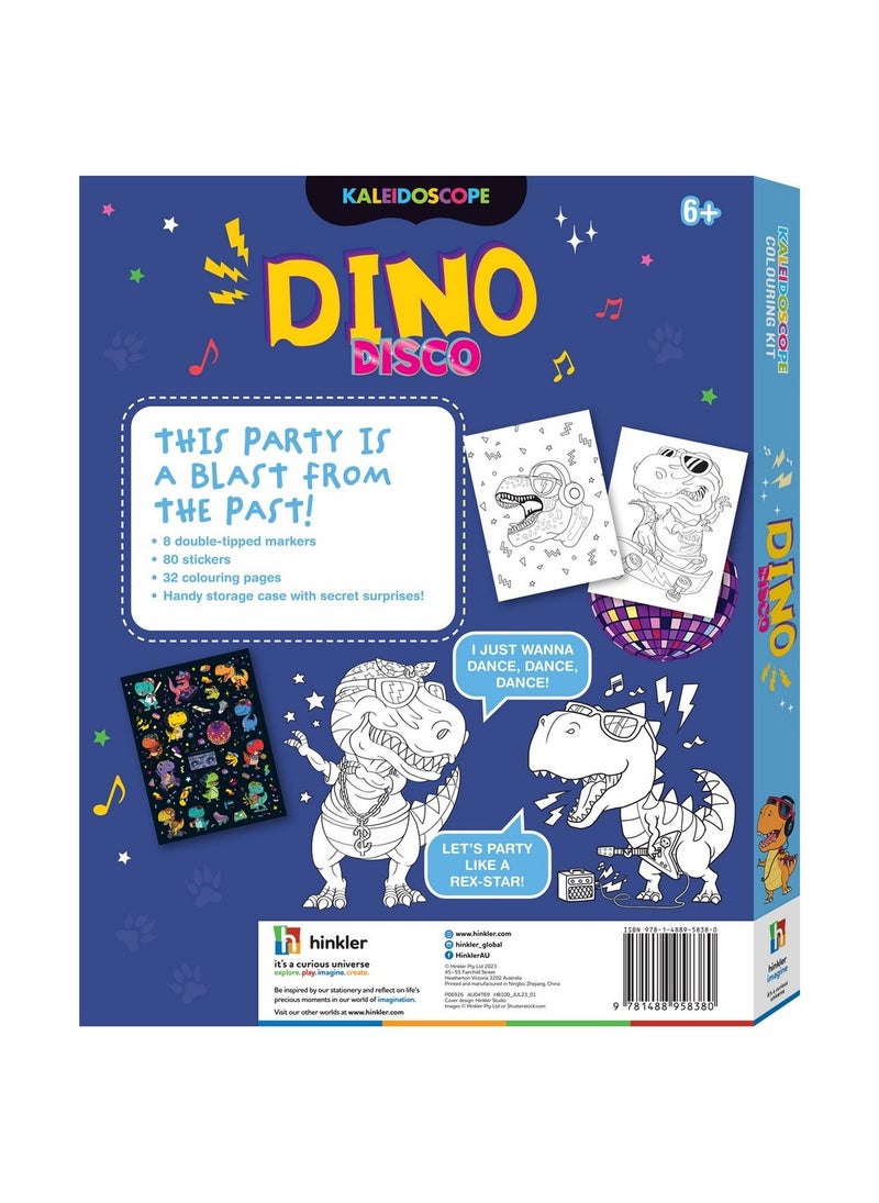 Hinkler مجموعة تلوين دينو ديسكو من هينكلر كاليودوسكوب - مجموعة تلوين ممتعة بموضوع الديناصورات والديسكو تشمل 8 أقلام تلوين مزدوجة الطرف وكتاب تلوين مكون من 32 صفحة، مجموعة فنون إبداعية للأطفال، تصاميم ديناصور ملونة - Image 5