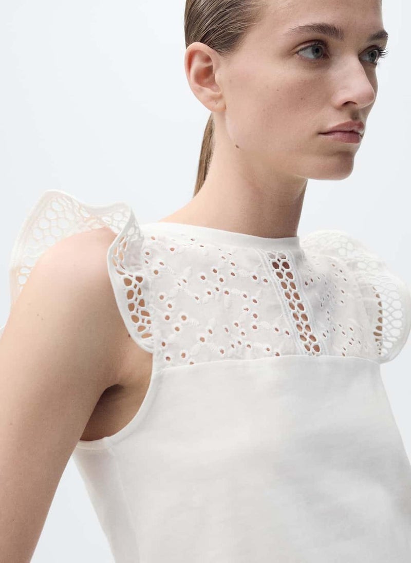 MANGO Openwork Neckline Cotton Top  - Image 3