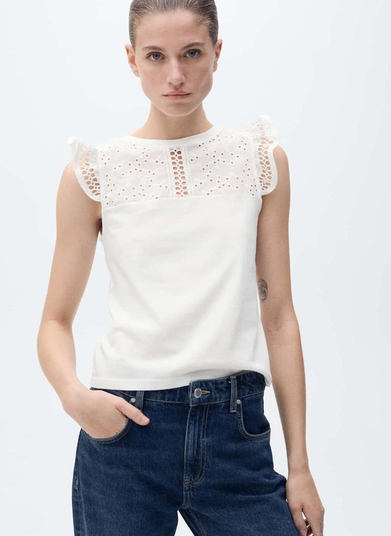 MANGO Openwork Neckline Cotton Top  - Image 1