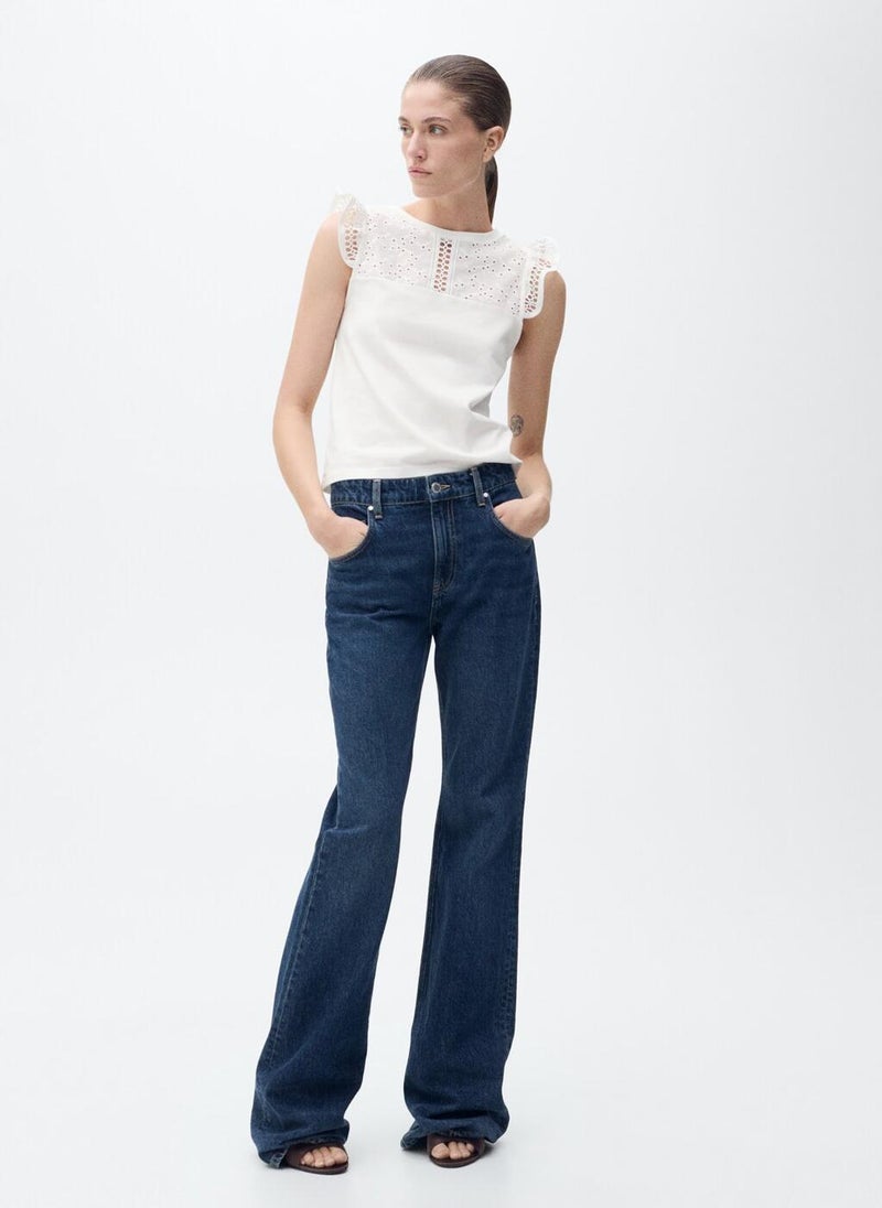 MANGO Openwork Neckline Cotton Top  - Image 4